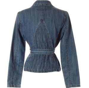 Baccini Belted Denim Jacket Pintucking Belt Short Jean Pintucked Trench Coat S